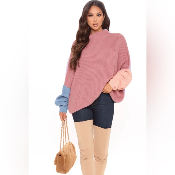 Pink Oversized Colourblock Sweater 8 - Picture 1 of 7